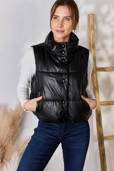 Winter Nights Love Tree Faux Leather Snap and Zip Closure Vest Coat
