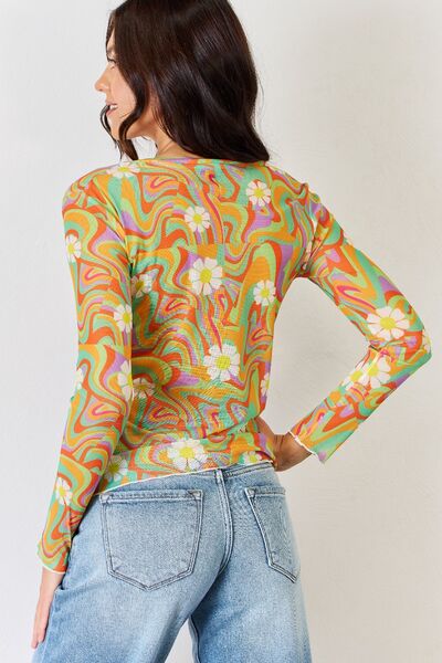 Back in time J.NNA Groovy Swirl Long Sleeve Mesh Top