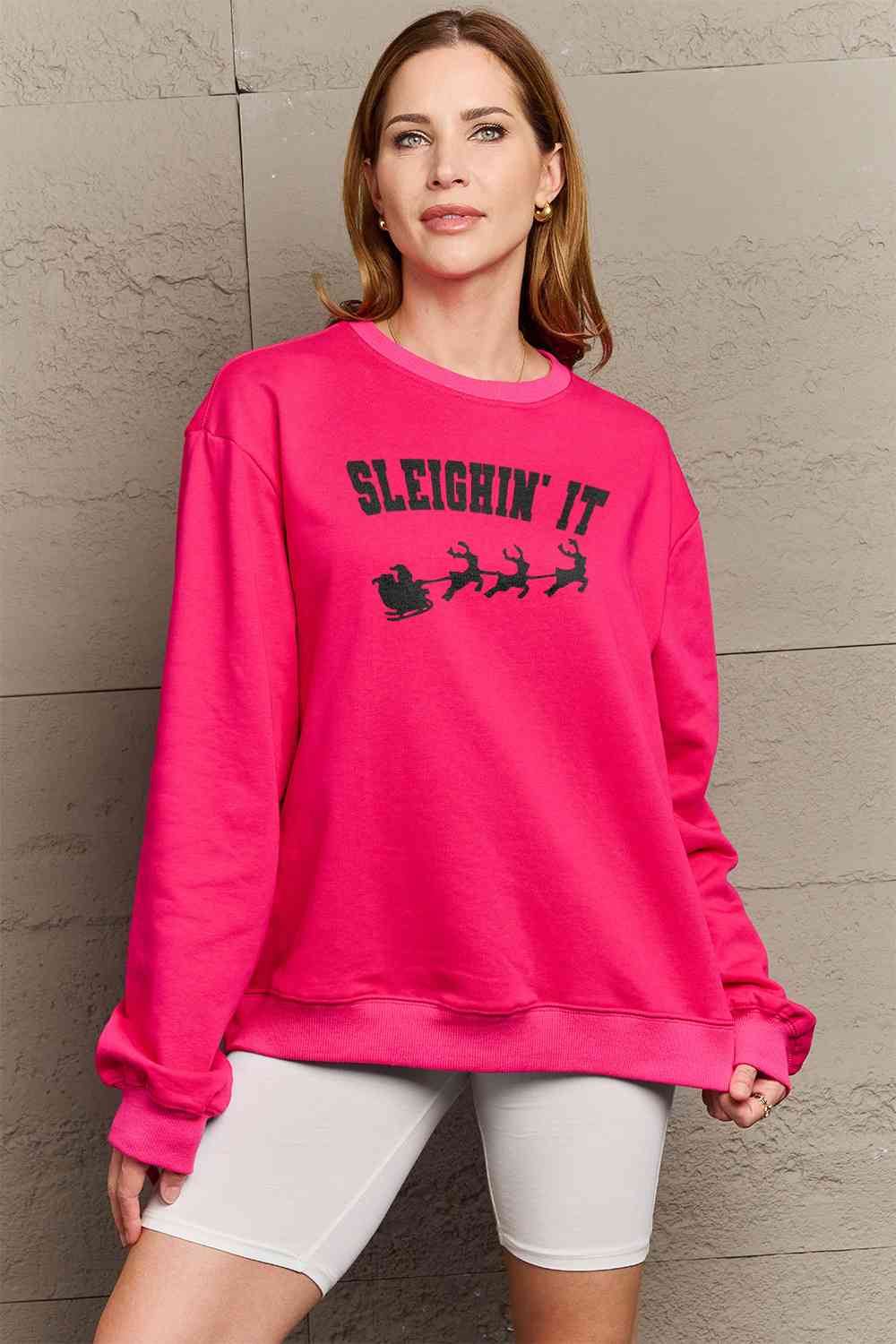 Simply Love Full Size SLEIGHIN' IT Graphic Sweatshirt