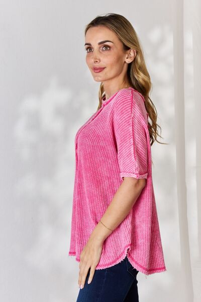 Pretty in Pink Zenana Oversized Baby Waffle Short Sleeve Top