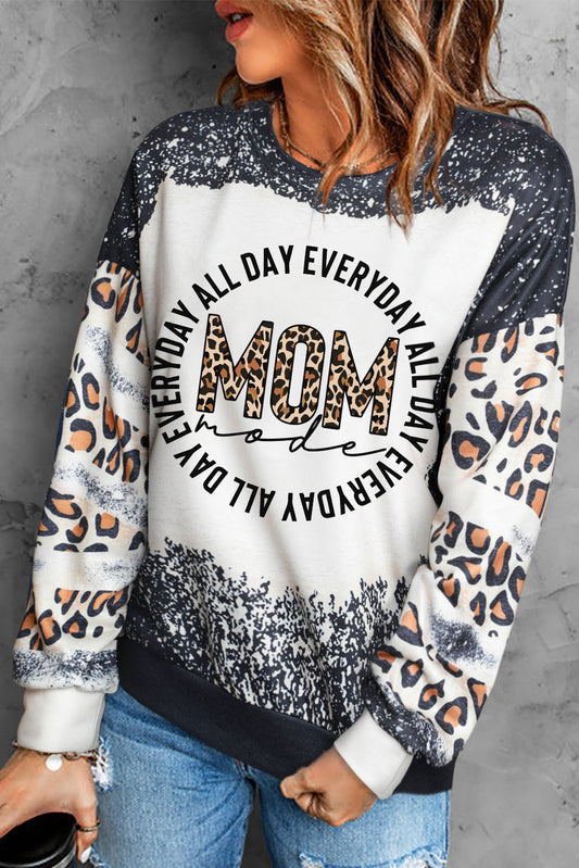 MOM Graphic Leopard Drop Shoulder Sweatshirt