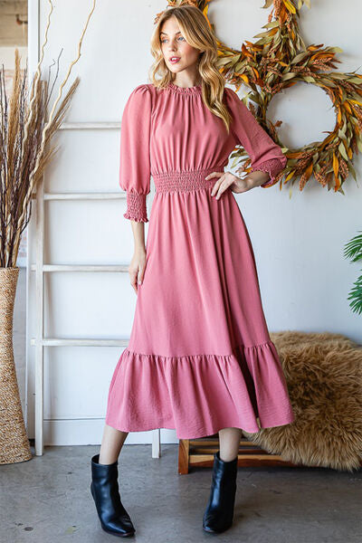 Promises Reborn J Ruffle Hem Smocked Midi Dress