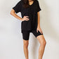 Pleasant Zenana Full Size V-Neck Short Sleeve Slit T-Shirt and Shorts Set