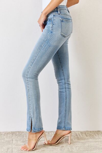 Cool Kancan Full Size Mid Rise Y2K Slit Bootcut Jeans