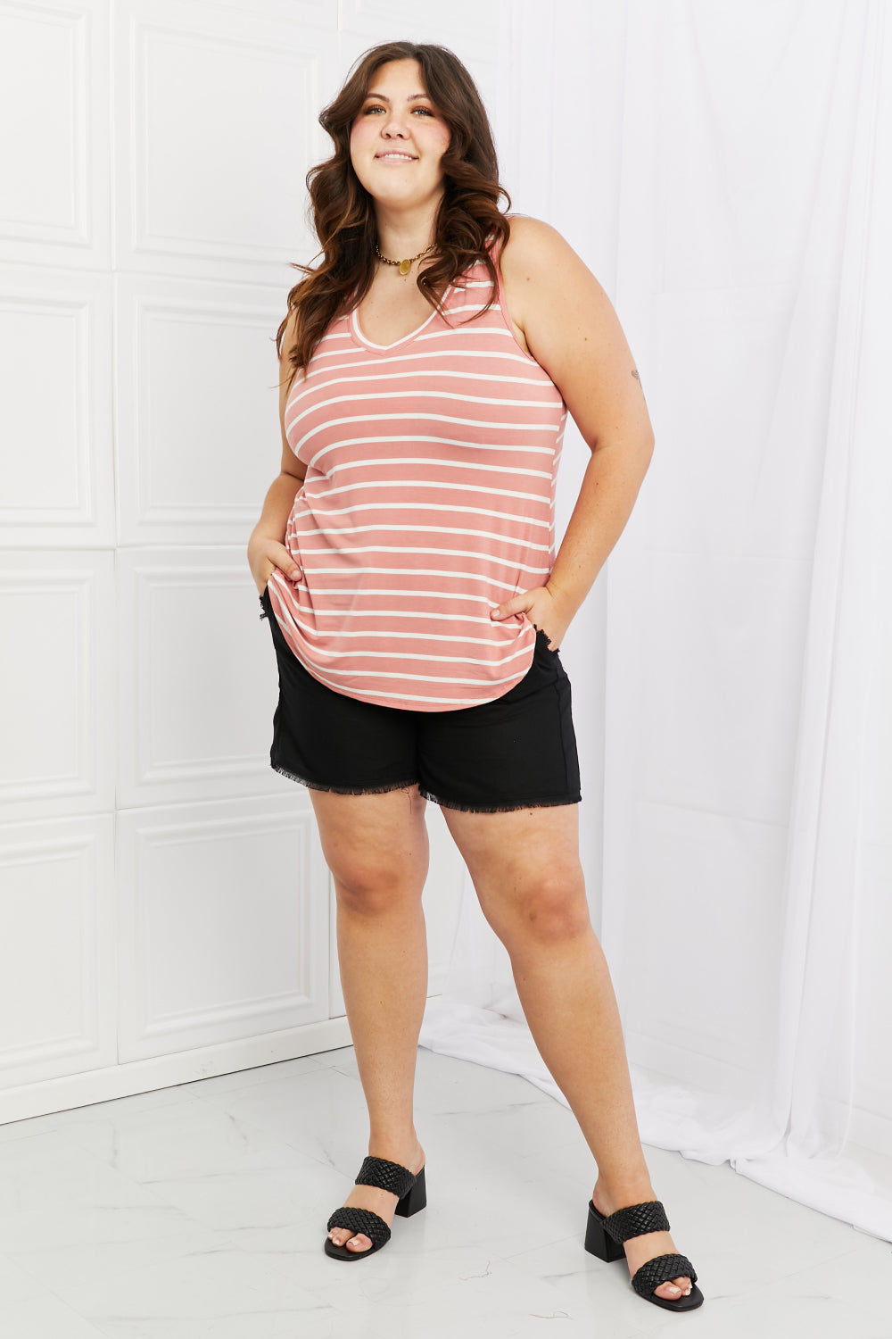 Find Your Path Full Size Sleeveless Striped Top