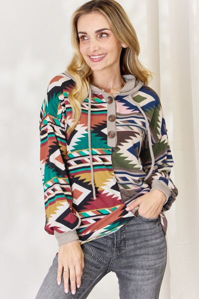 Other Half Celeste Full Size Geometric Exposed Seam Drawstring Hoodie